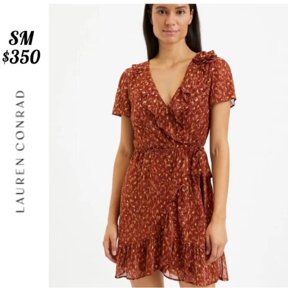 Floral Ruffle Wrap Dress - Red - Picture 12 of 16